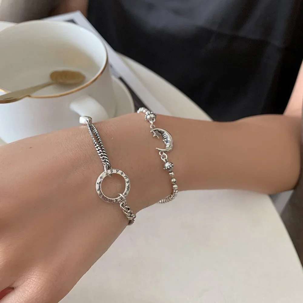 NEW 925 Sterling Silver Circle Layer Chain Bracelet